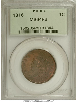 image for: 1816 1C MS64 Red and Brown PCGS....