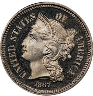 image for: 3CN 1867 PCGS PR66+ DCAM