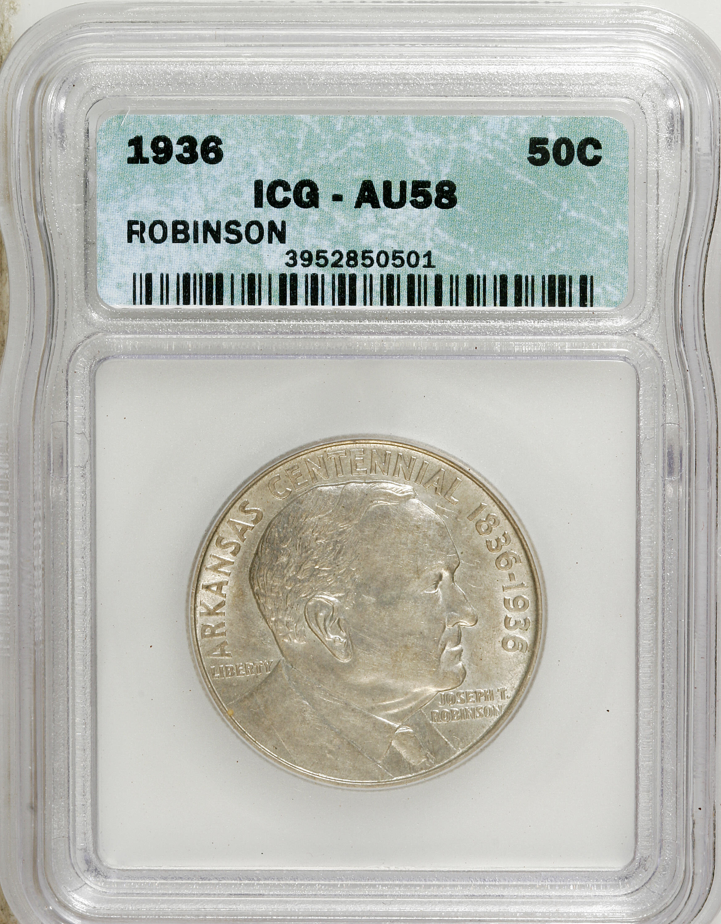 1936 50C Robinson AU58 ICG. NGC Census: (0/2321). PCGS Population (7/4100). Mintage: 25,265. Numismedia Wsl. Price for NGC/...
