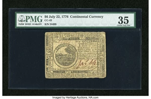 image for: Continental Currency July 22, 1776 $6 PMG Choice Very Fine 35....