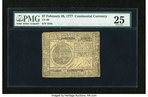 image for: Continental Currency February 26, 1777 $7 PMG Very Fine 25....