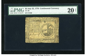 image for: Continental Currency July 22, 1776 $2 PMG Very Fine 20 Net....