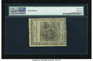 image for: Continental Currency February 26, 1777 $2 Blue Counterfeit Detector PMG Very Fine 25 Net....