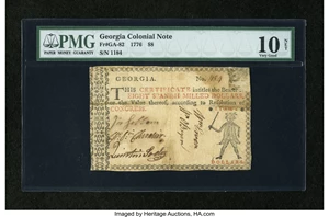 image for: Georgia 1776 $8 PMG Very Good 10 Net....