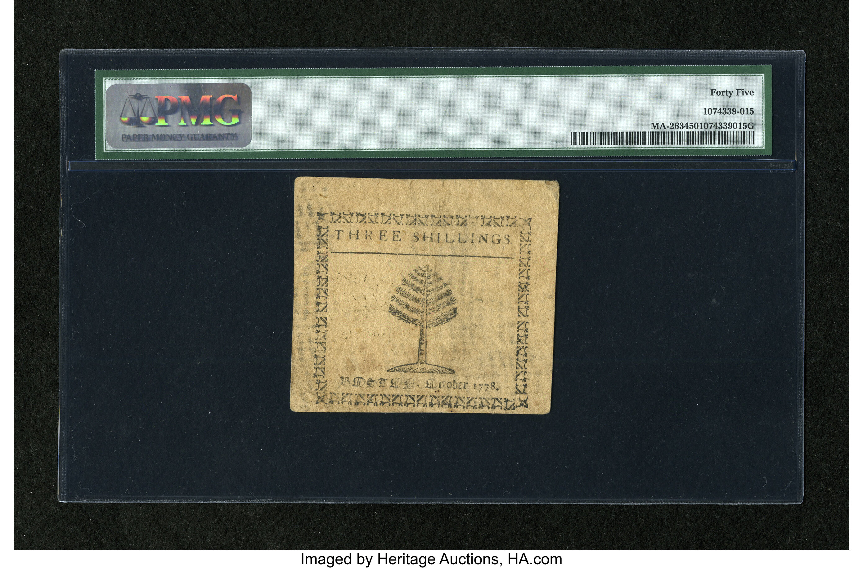 image for: Massachusetts October 16, 1778 3s PMG Choice Extremely Fine 45....