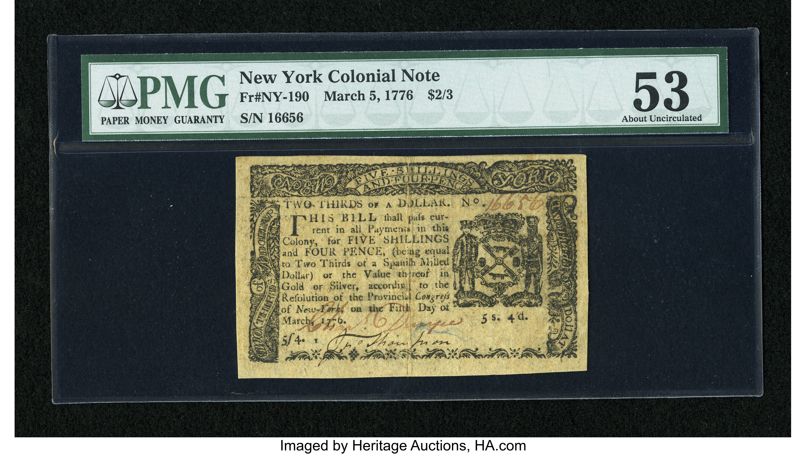 image for: New York March 5, 1776 $2/3 PMG About Uncirculated 53....