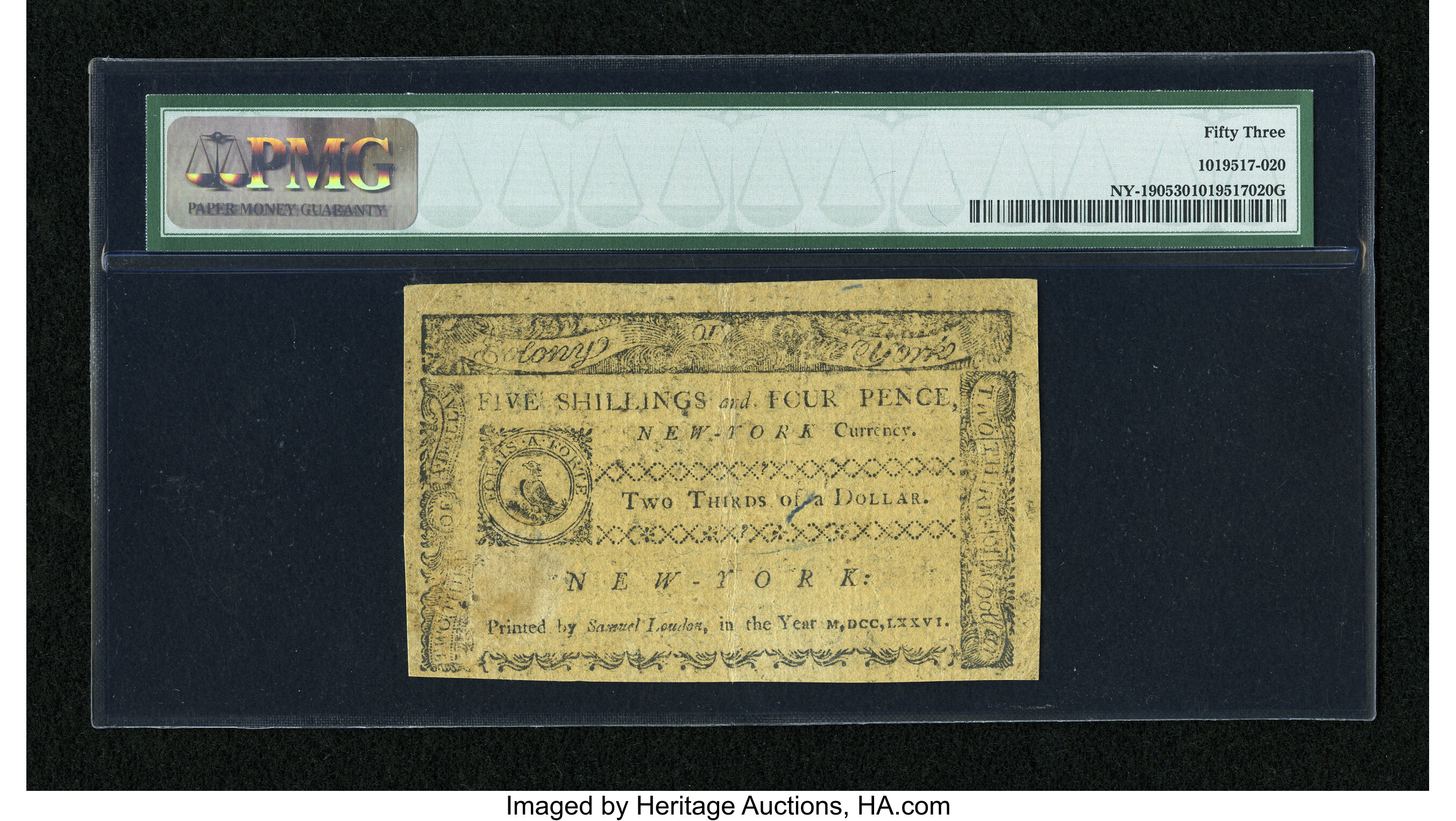 image for: New York March 5, 1776 $2/3 PMG About Uncirculated 53....