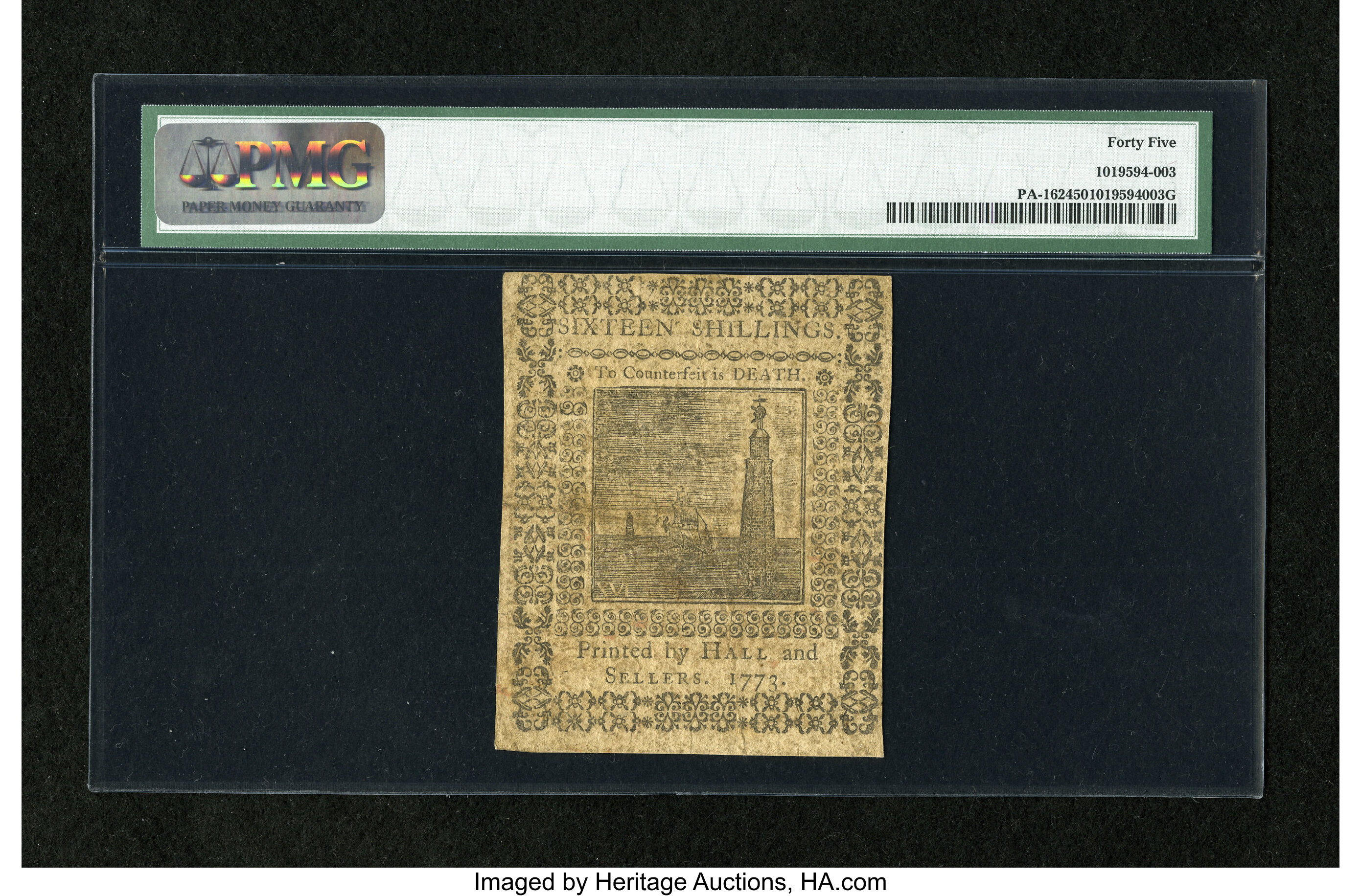 image for: Pennsylvania March 20, 1773 16s PMG Choice Extremely Fine 45....