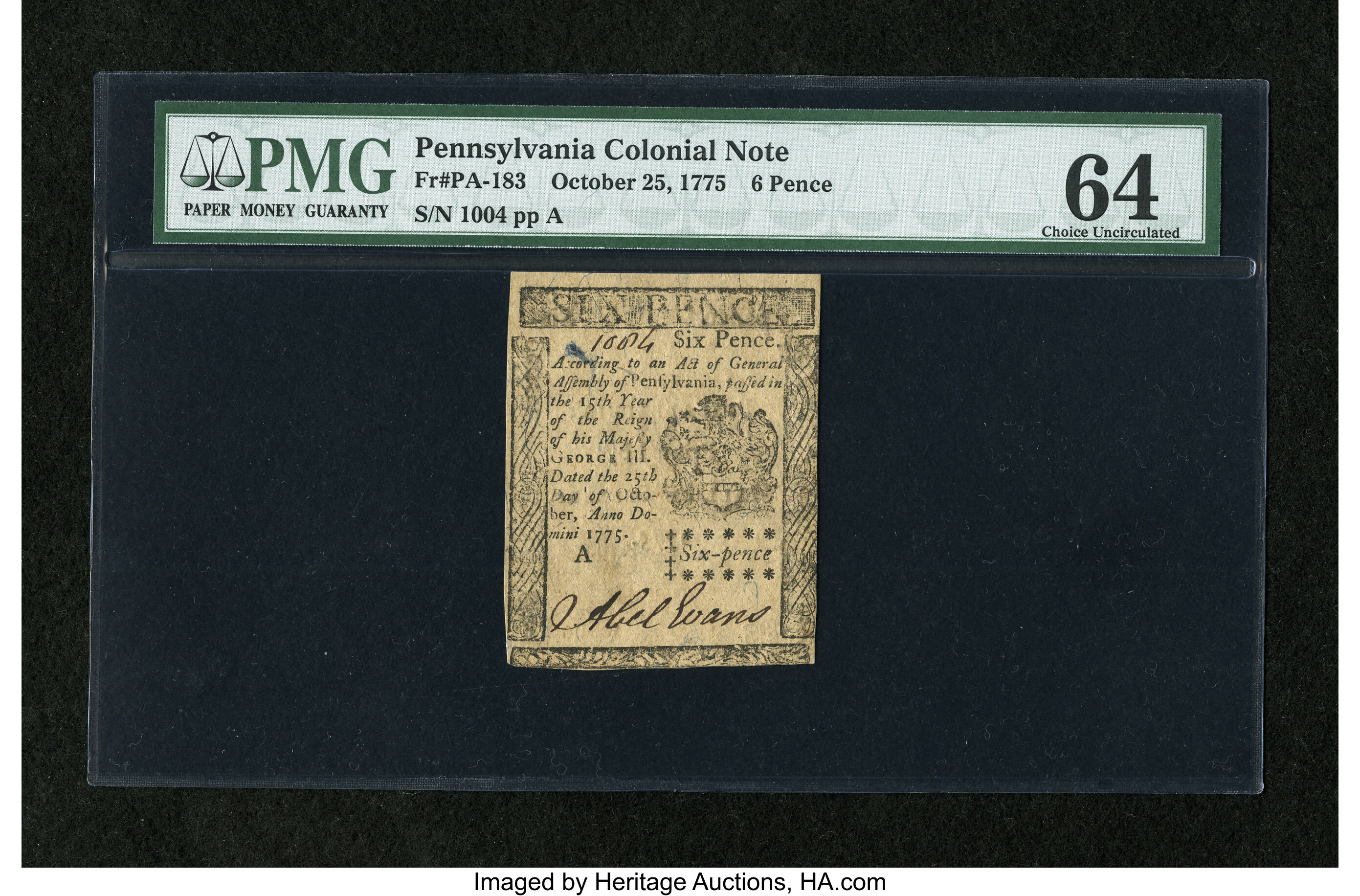 image for: Pennsylvania October 25, 1775 6d PMG Choice Uncirculated 64....