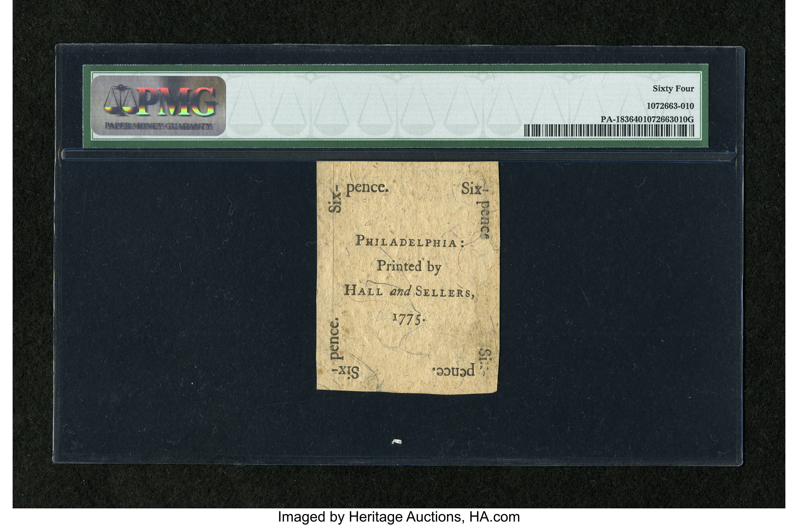 image for: Pennsylvania October 25, 1775 6d PMG Choice Uncirculated 64....