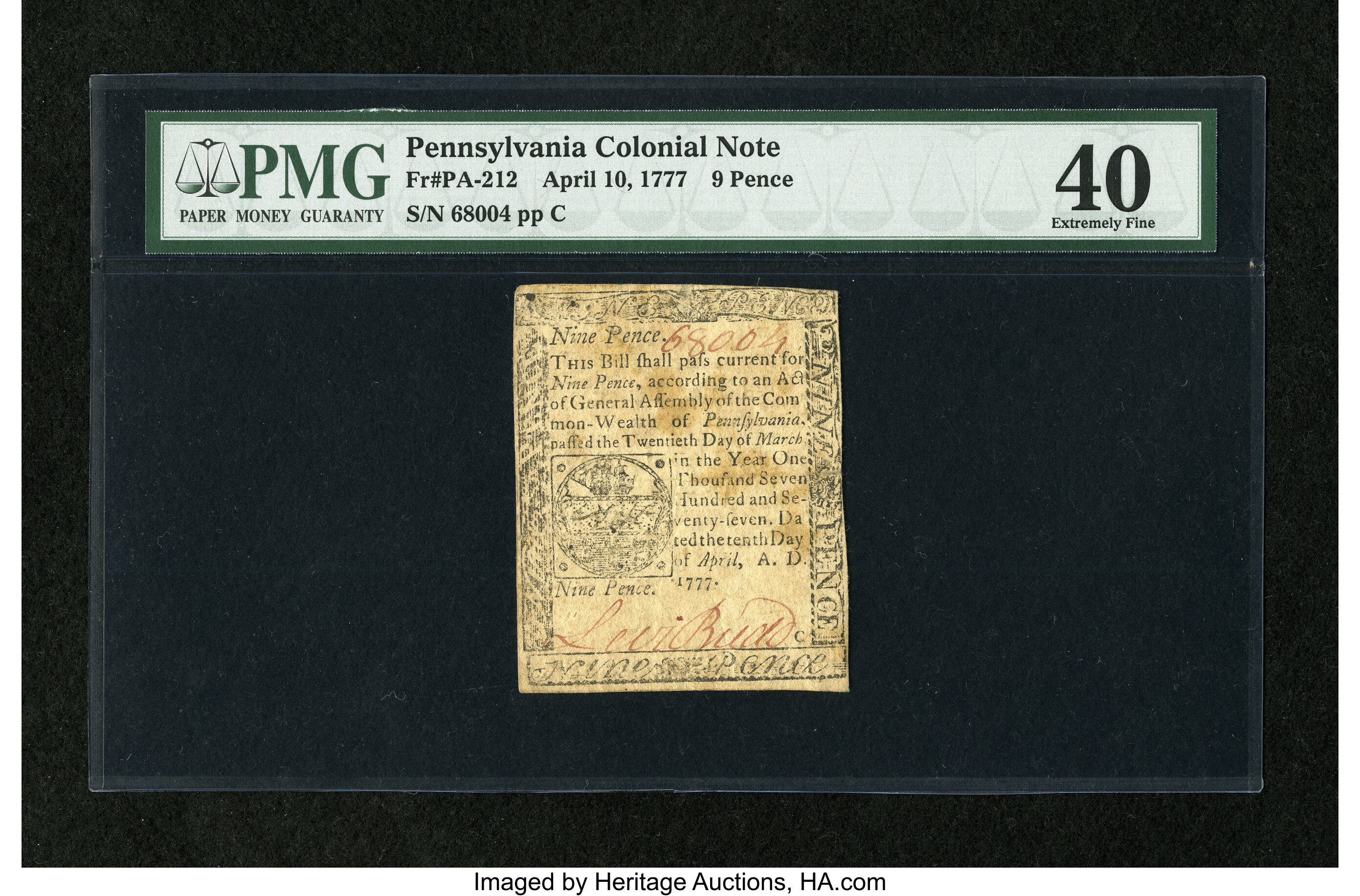 image for: Pennsylvania April 10, 1777 9d PMG Extremely Fine 40....