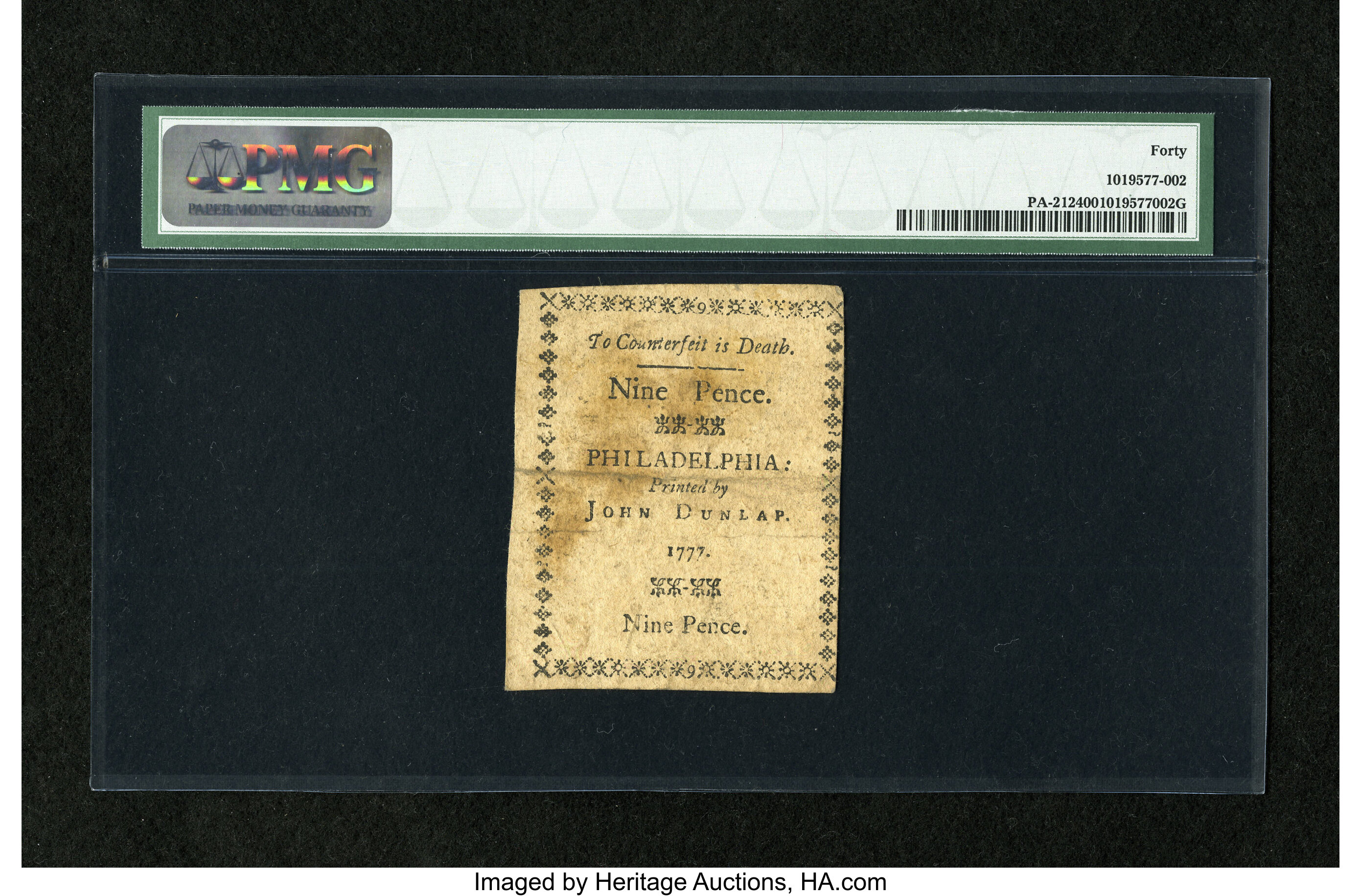 image for: Pennsylvania April 10, 1777 9d PMG Extremely Fine 40....