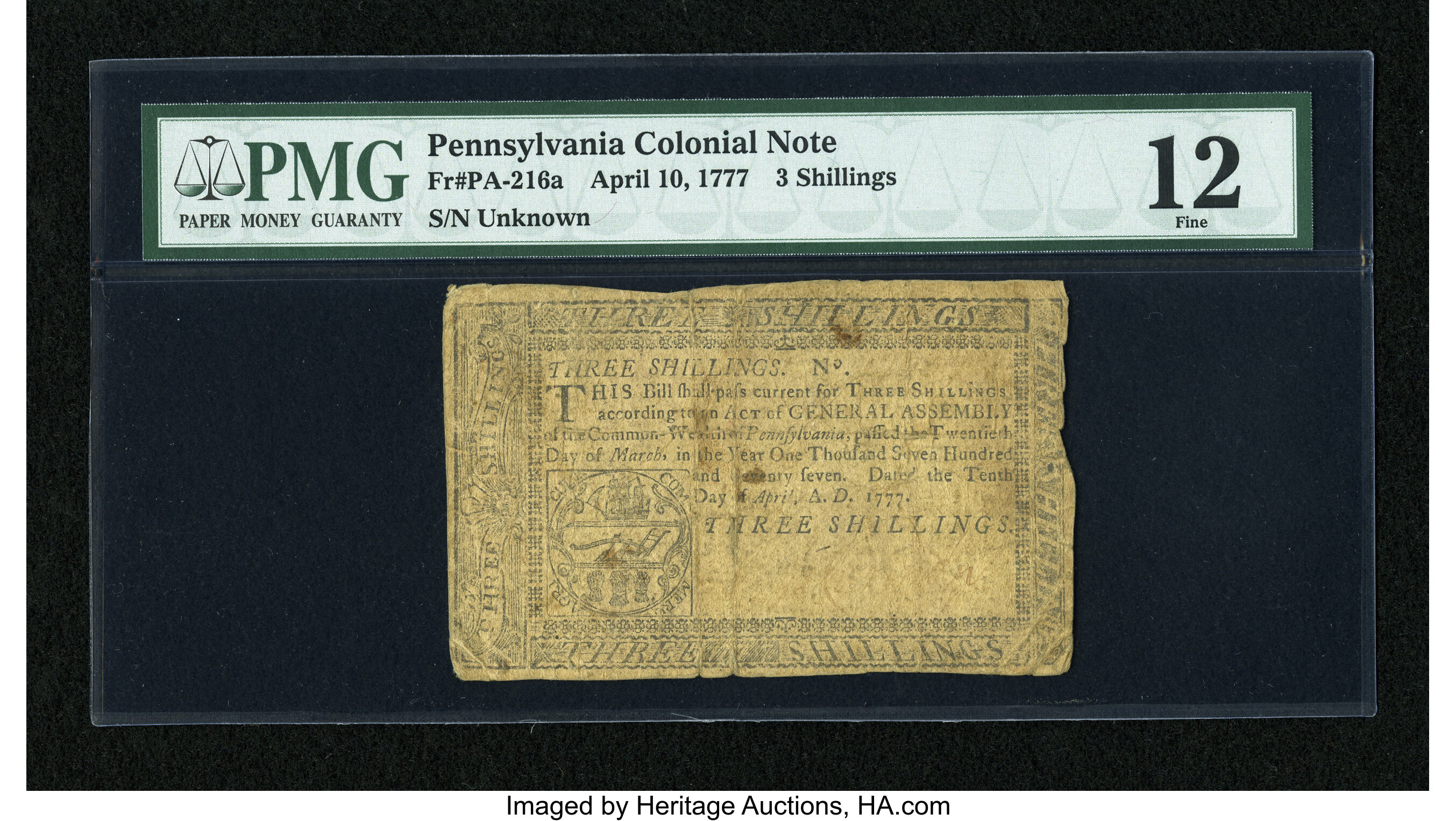 image for: Pennsylvania April 10, 1777 3s PMG Fine 12....