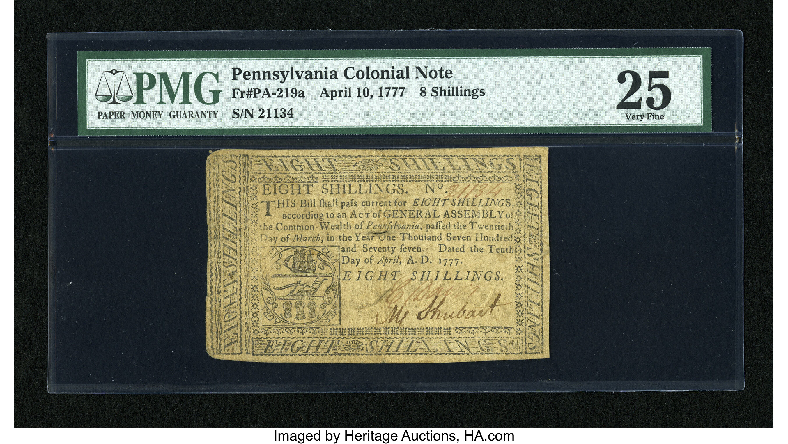 image for: Pennsylvania April 10, 1777 8s PMG Very Fine 25....