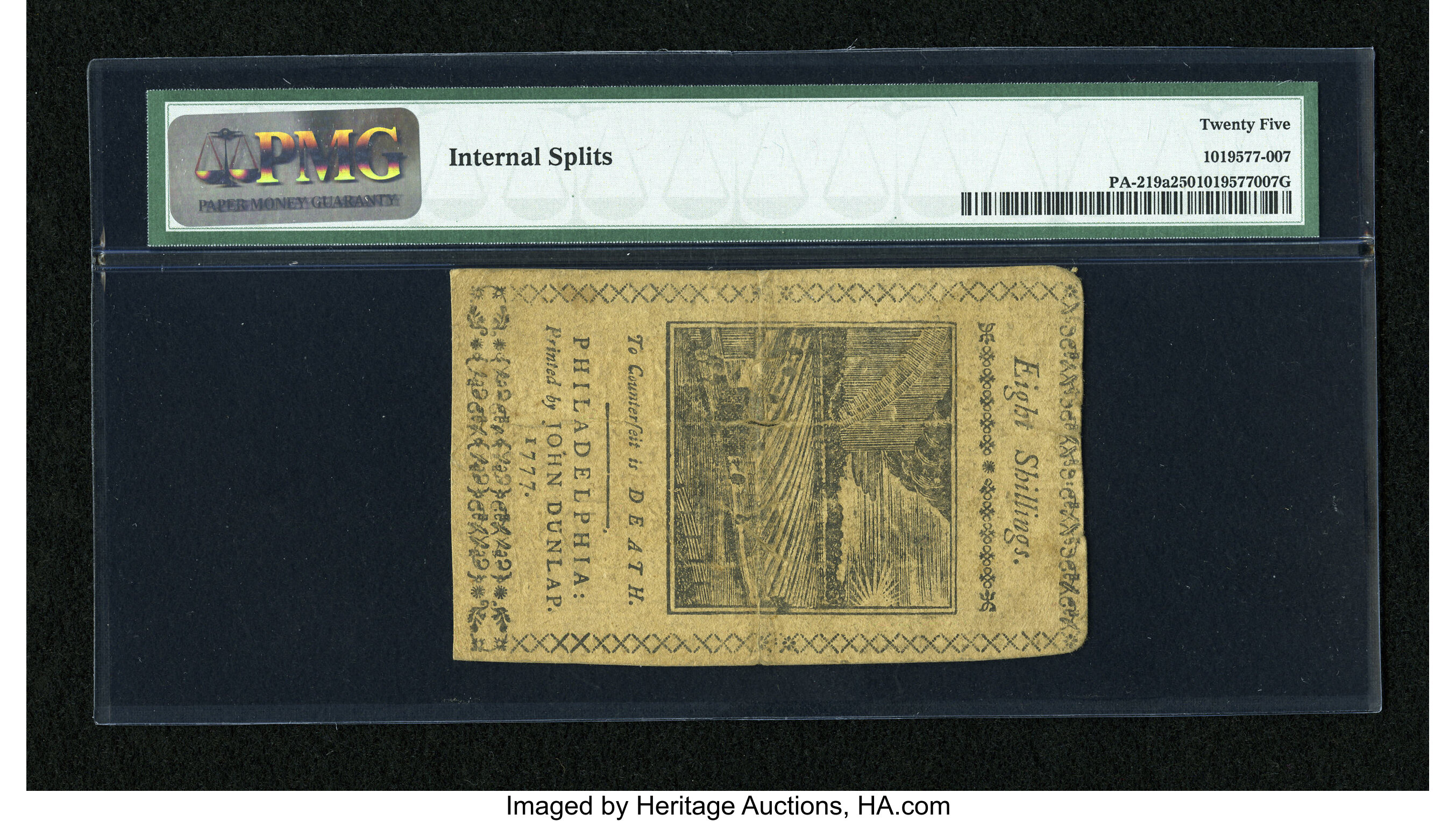 image for: Pennsylvania April 10, 1777 8s PMG Very Fine 25....