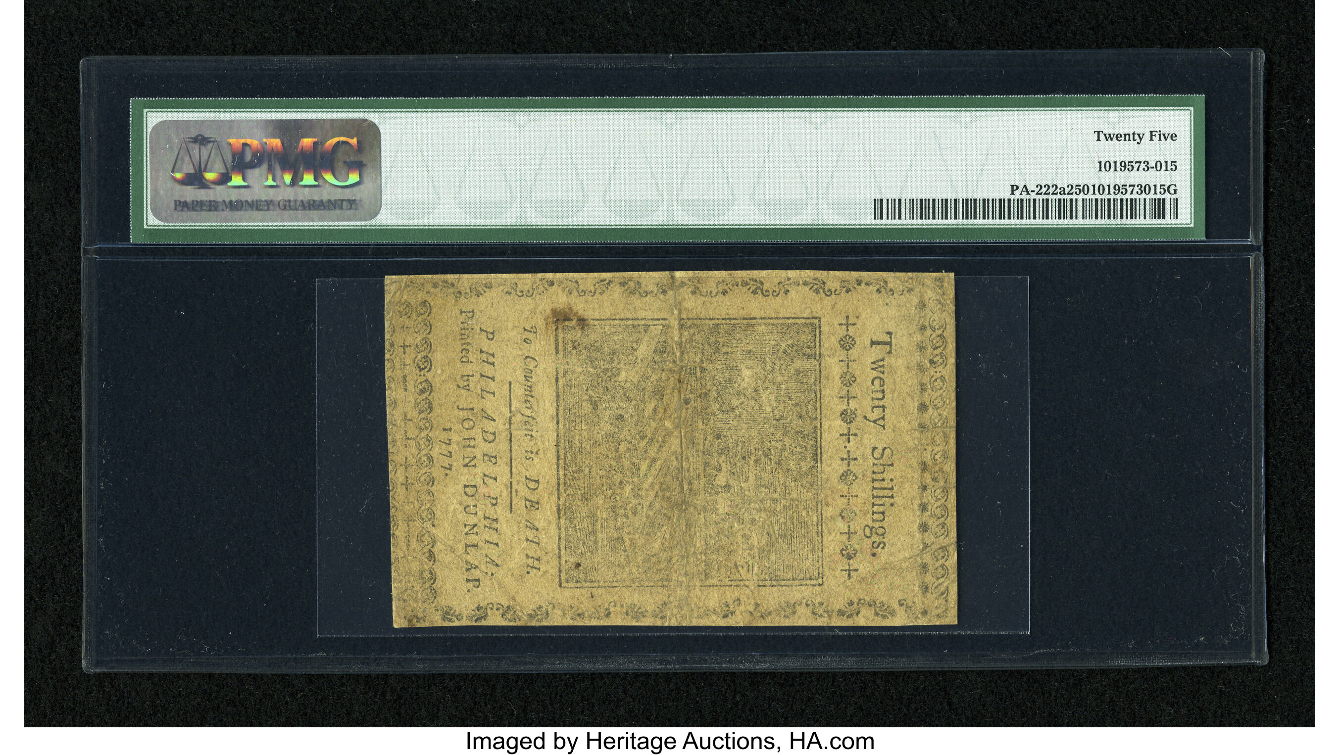 image for: Pennsylvania April 10, 1777 20s with Ben Jacobs signature PMG Very Fine 25....