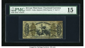 image for: Fr. 1371 50c Third Issue Justice Inverted Back Plate Number PMG Choice Fine 15....