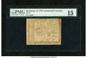 image for: Continental Currency January 14, 1779 $5 PMG Choice Fine 15....