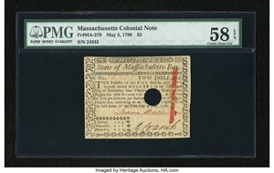 image for: Massachusetts May 5, 1780 $2 PMG Choice About Unc 58 EPQ....