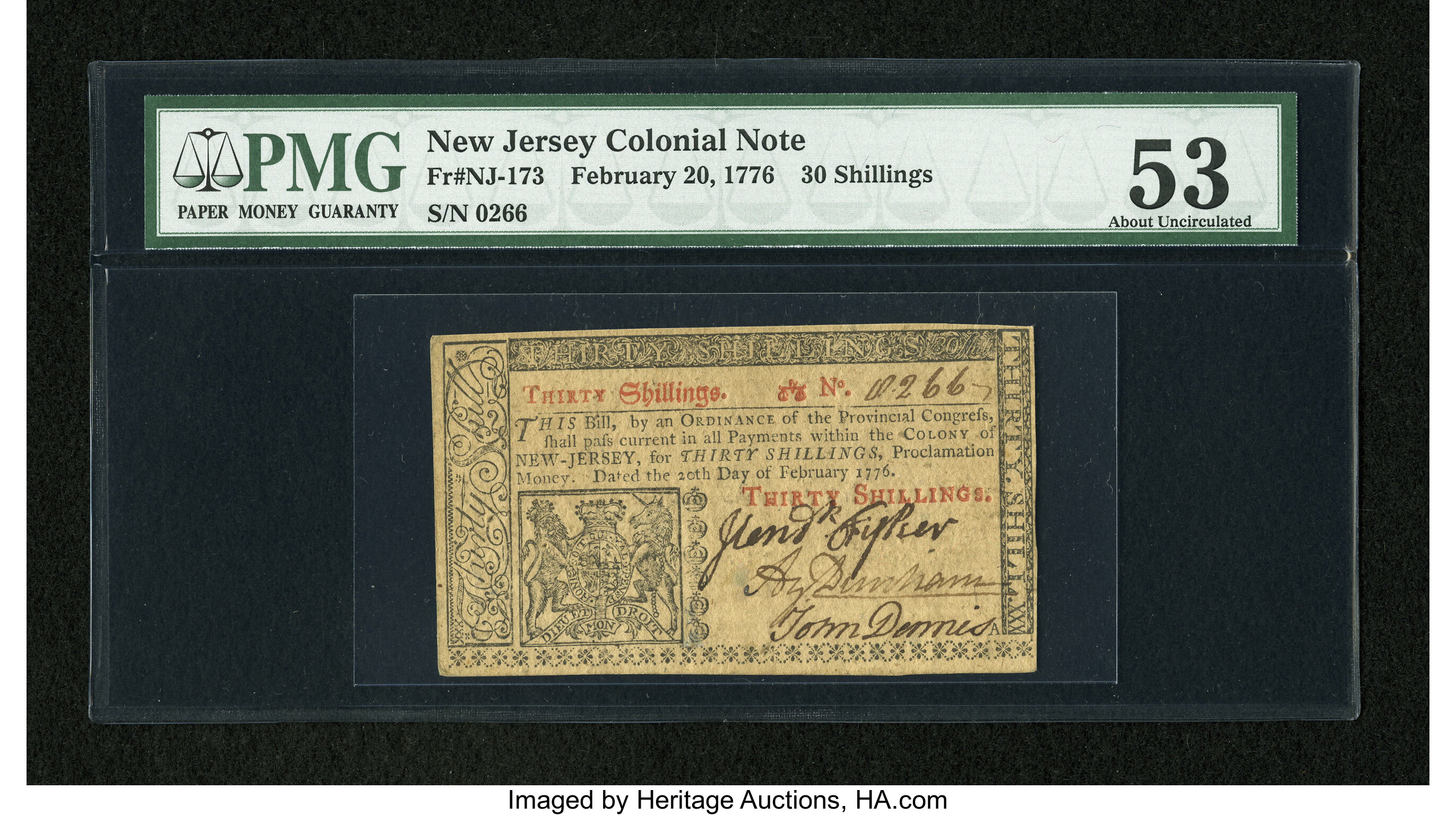 image for: New Jersey February 20, 1776 30s PMG About Uncirculated 53....