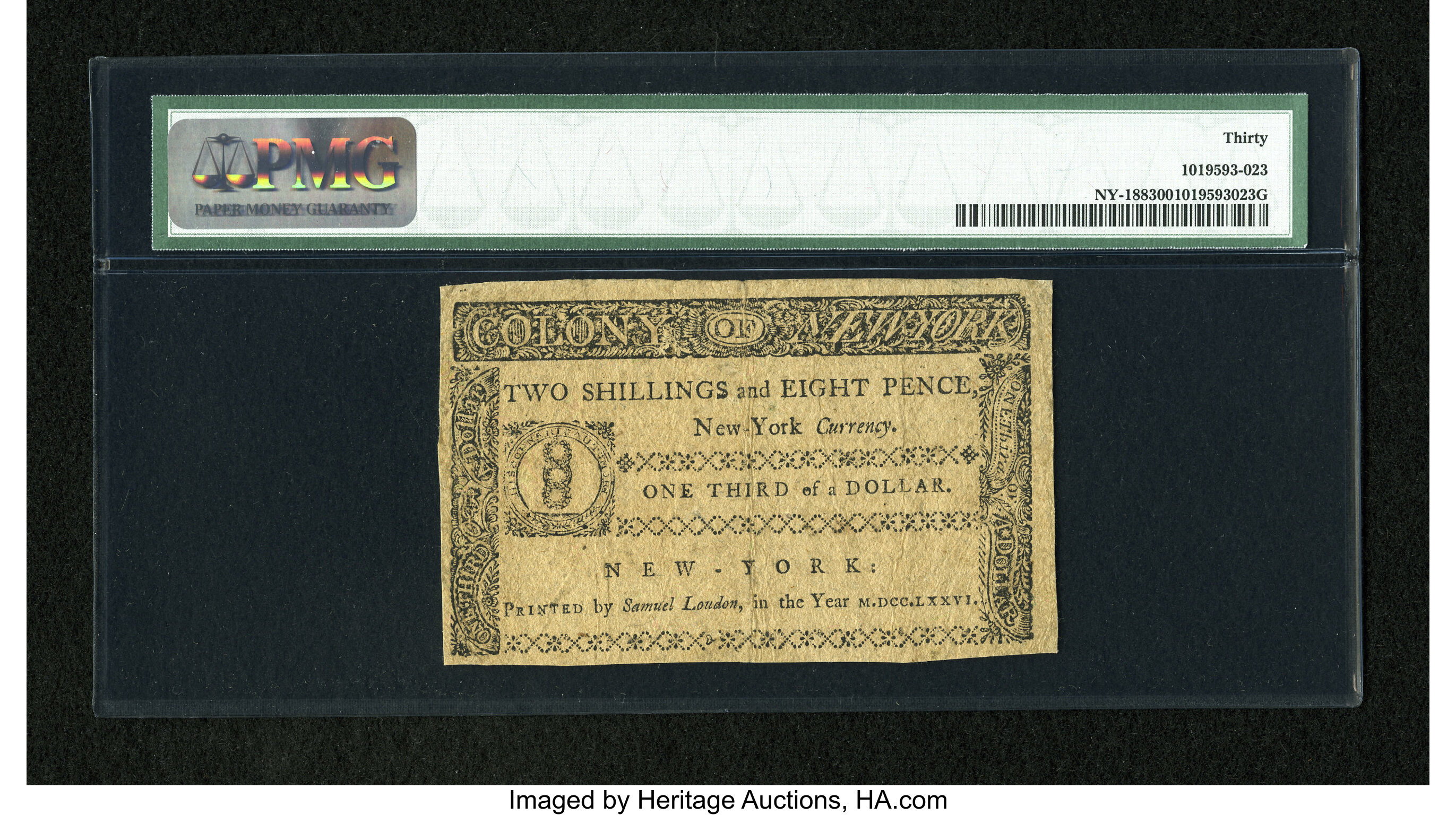 image for: New York March 5, 1776 $1/3 PMG Very Fine 30....