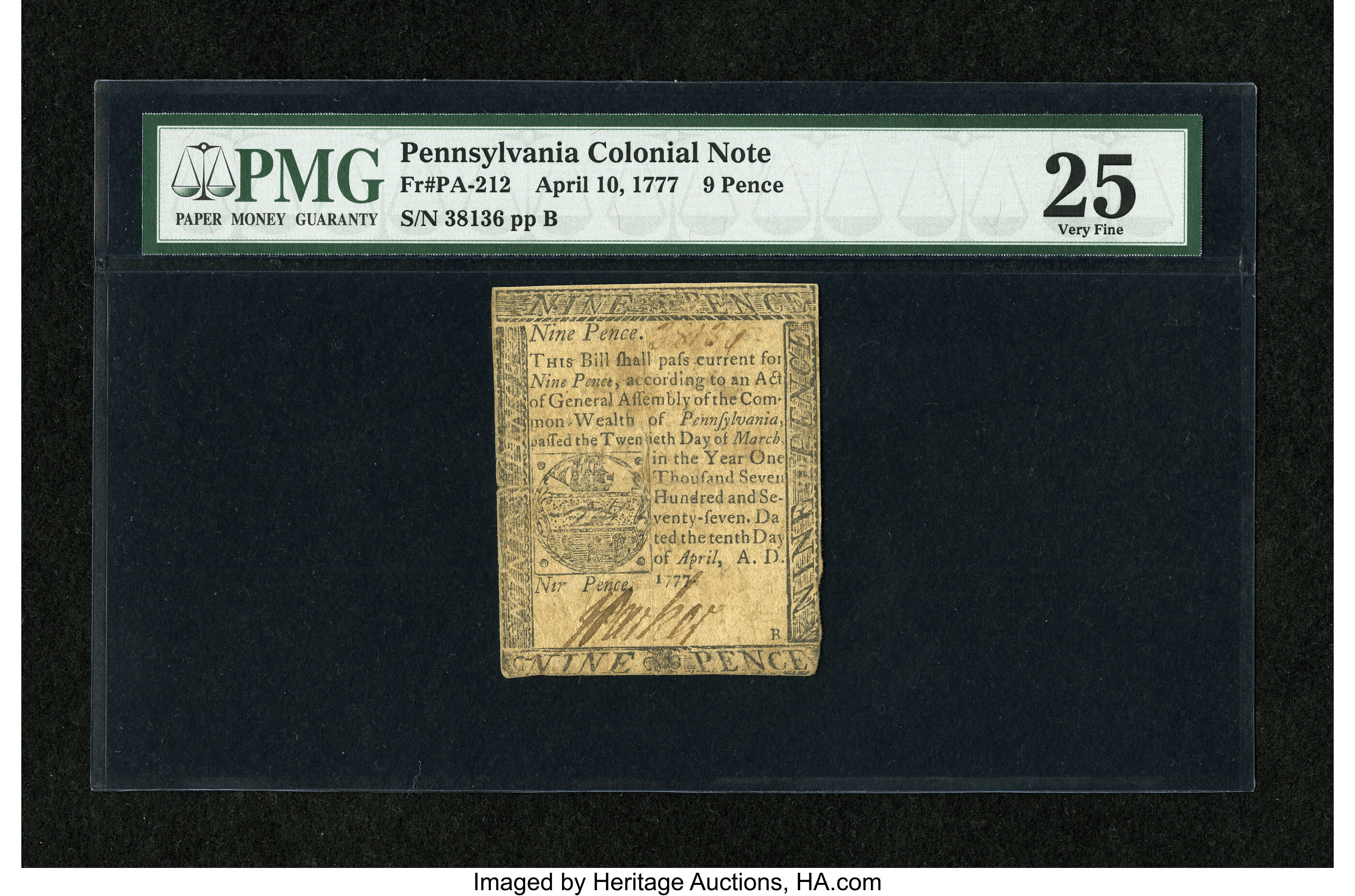 image for: Pennsylvania April 10, 1777 9d PMG Very Fine 25....