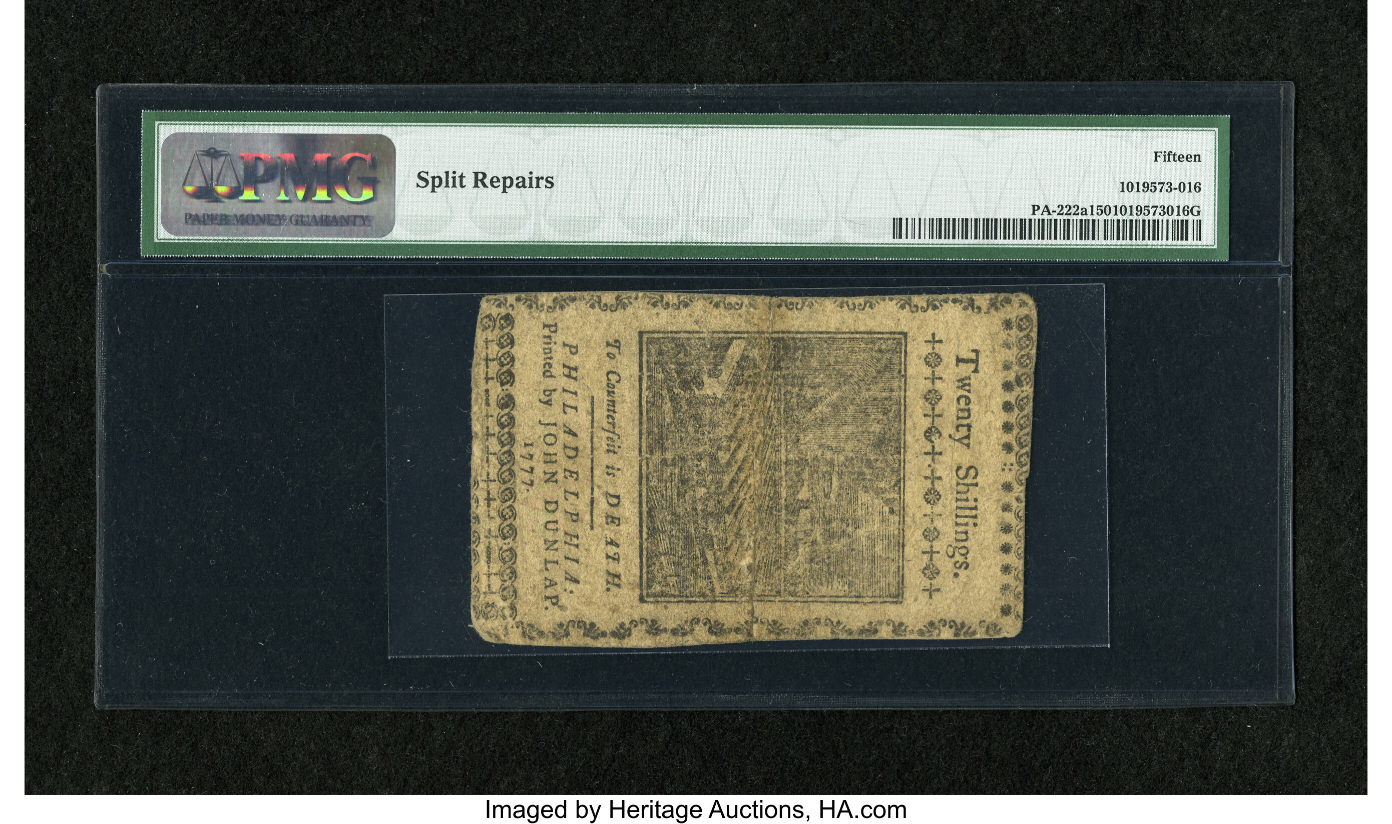 image for: Pennsylvania April 10, 1777 20s PMG Choice Fine 15....