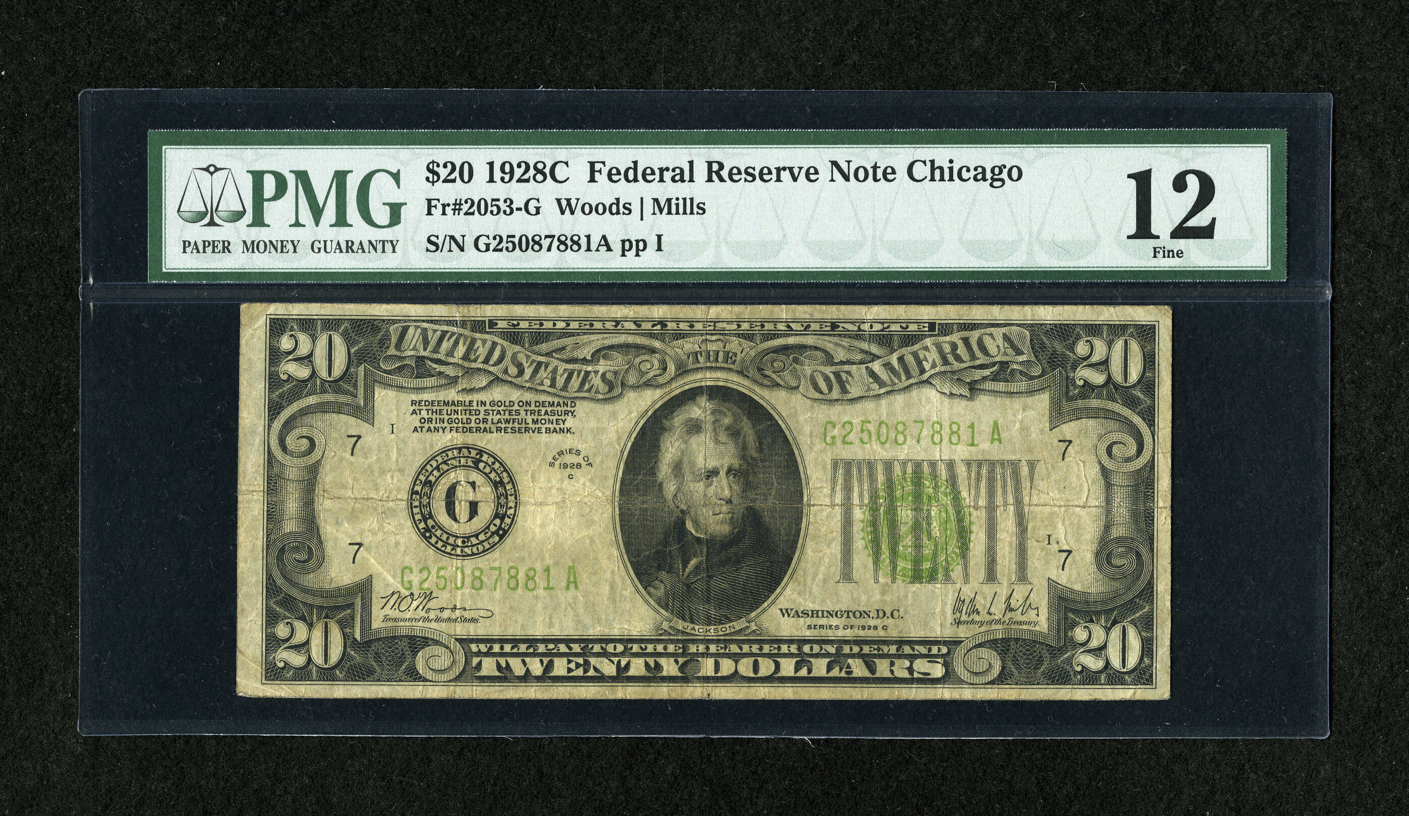 image for: Fr. 2053-G $20 1928C Federal Reserve Note. PMG Fine 12....