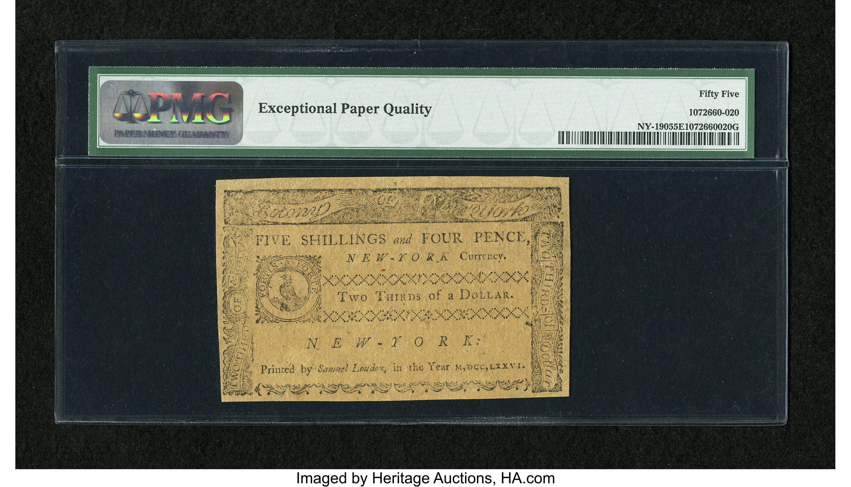 image for: New York March 5, 1776 $2/3 PMG About Uncirculated 55 EPQ....