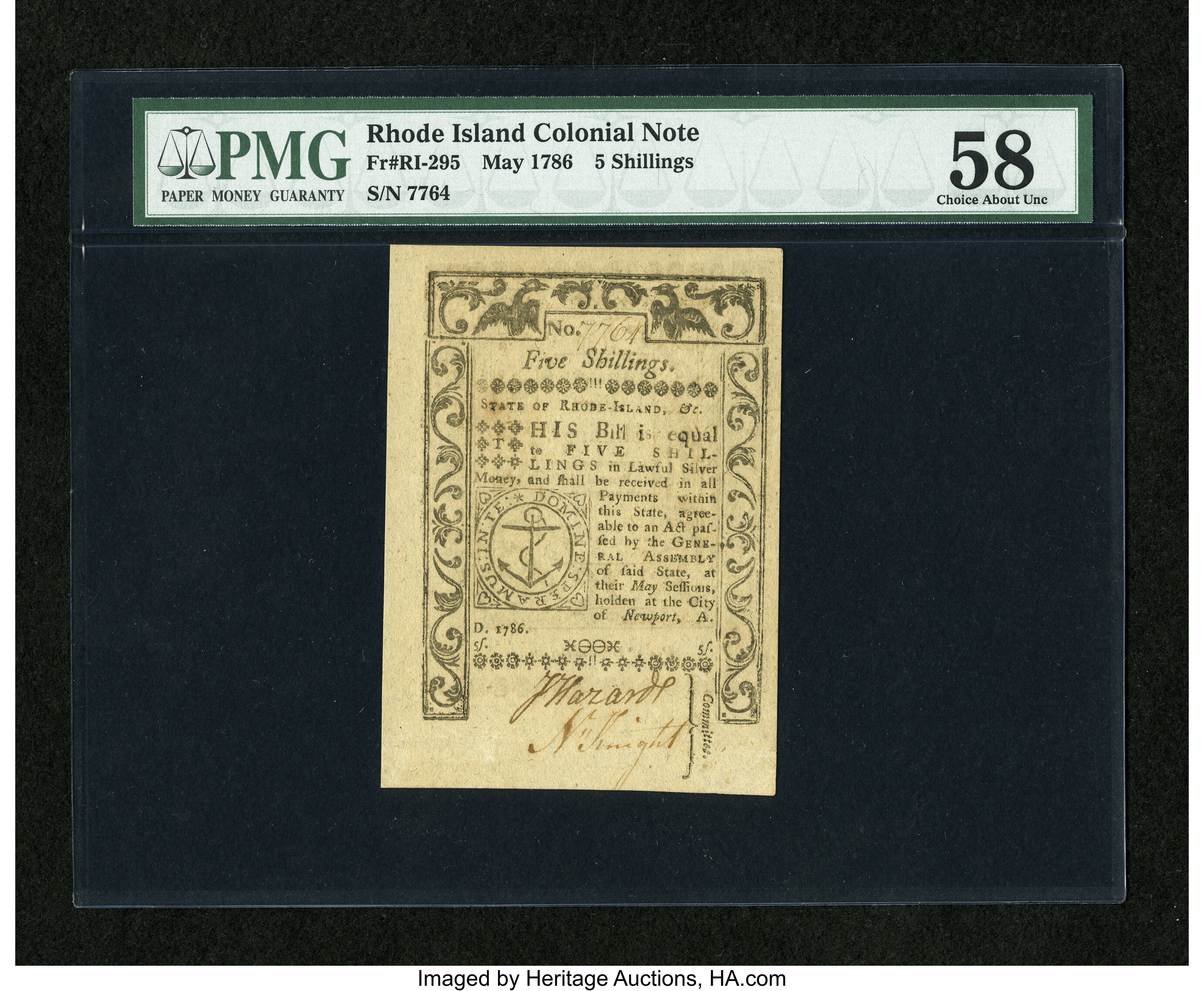 image for: Rhode Island May 1786 5s PMG Choice About Unc 58....