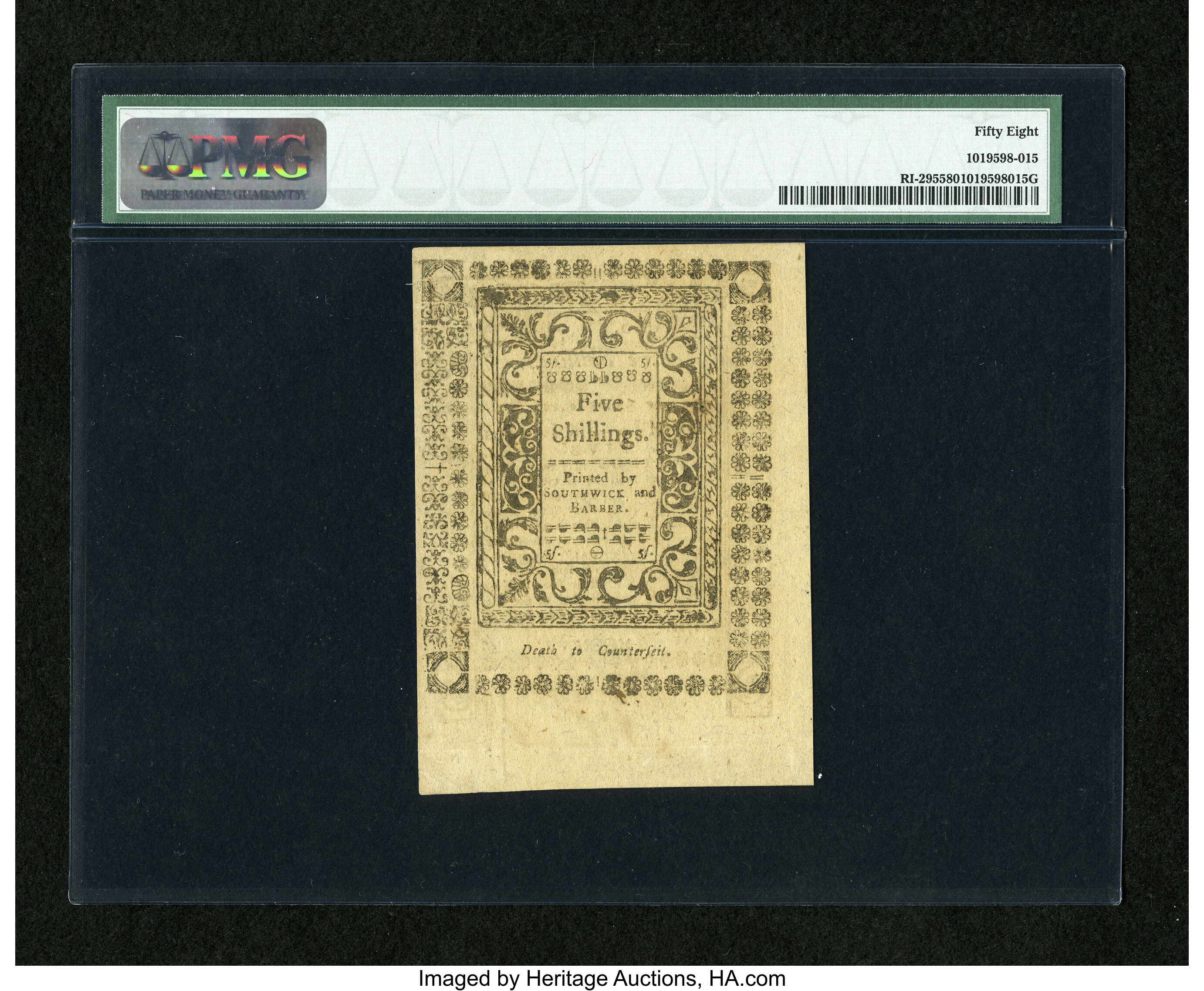 image for: Rhode Island May 1786 5s PMG Choice About Unc 58....