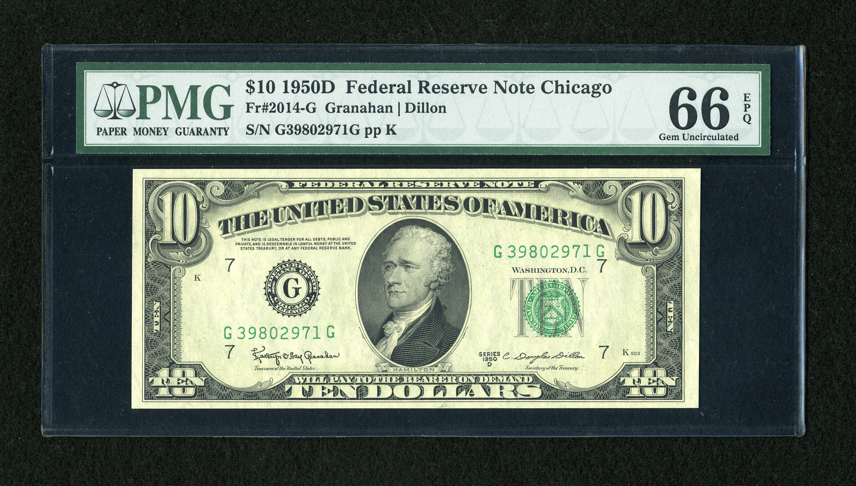 image for: Fr. 2014-G $10 1950D Federal Reserve Note. PMG Gem Uncirculated 66 EPQ....
