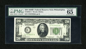 image for: Fr. 2052-C $20 1928B Dark Green Seal Federal Reserve Note. PMG Gem Uncirculated 65 EPQ....