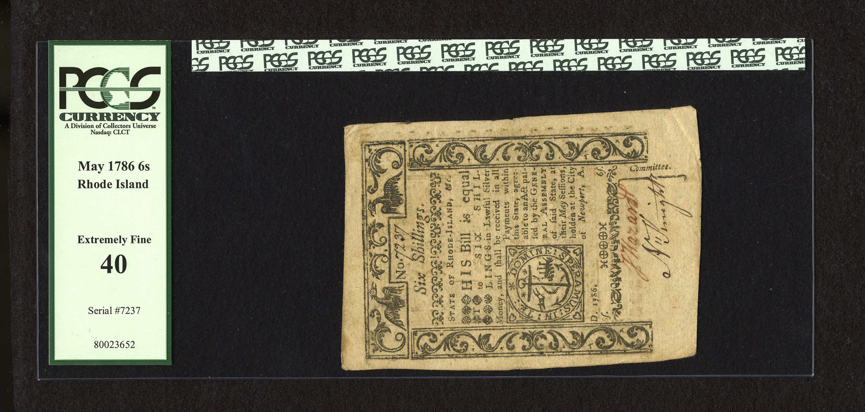 image for: Rhode Island May 1786 6s PCGS Extremely Fine 40....