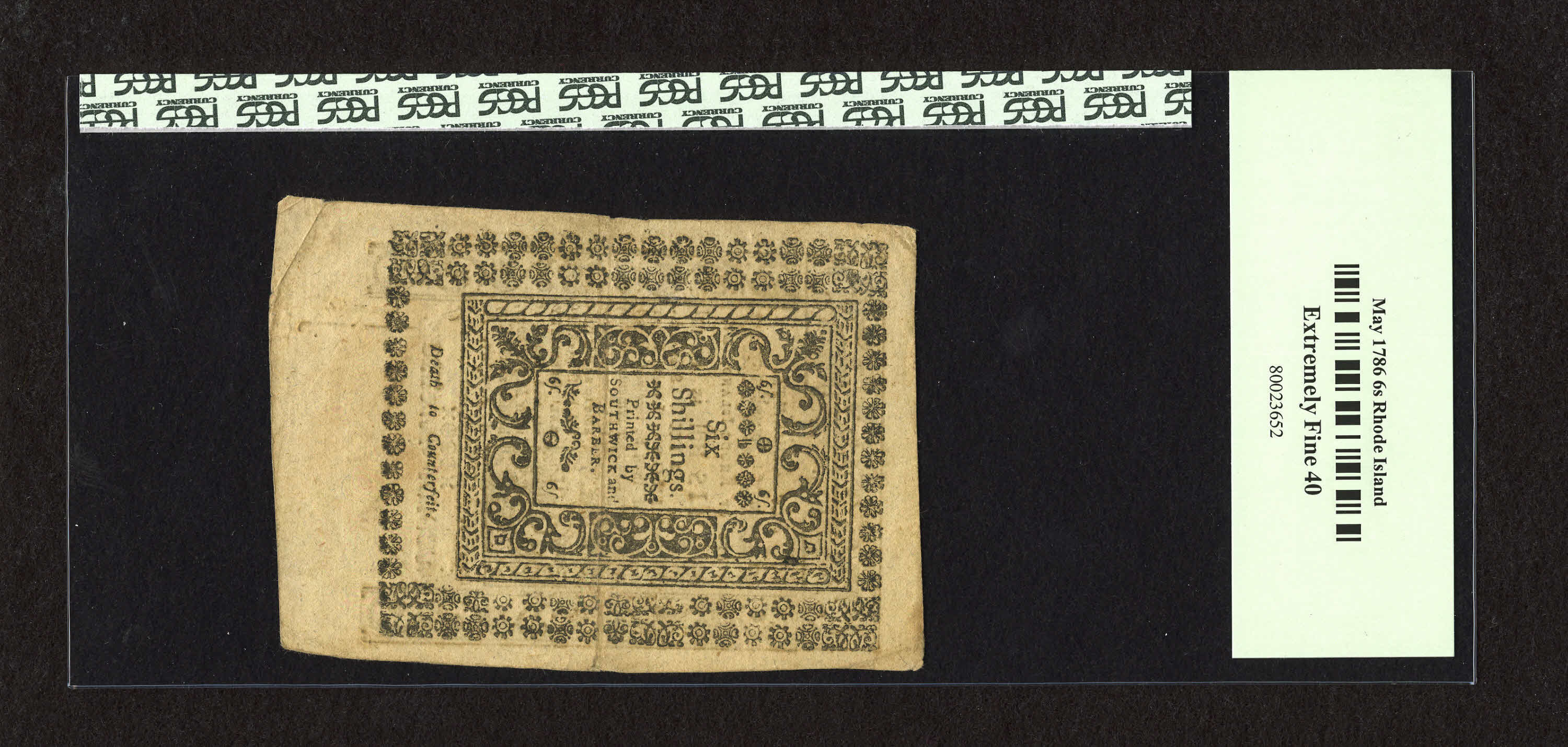 image for: Rhode Island May 1786 6s PCGS Extremely Fine 40....