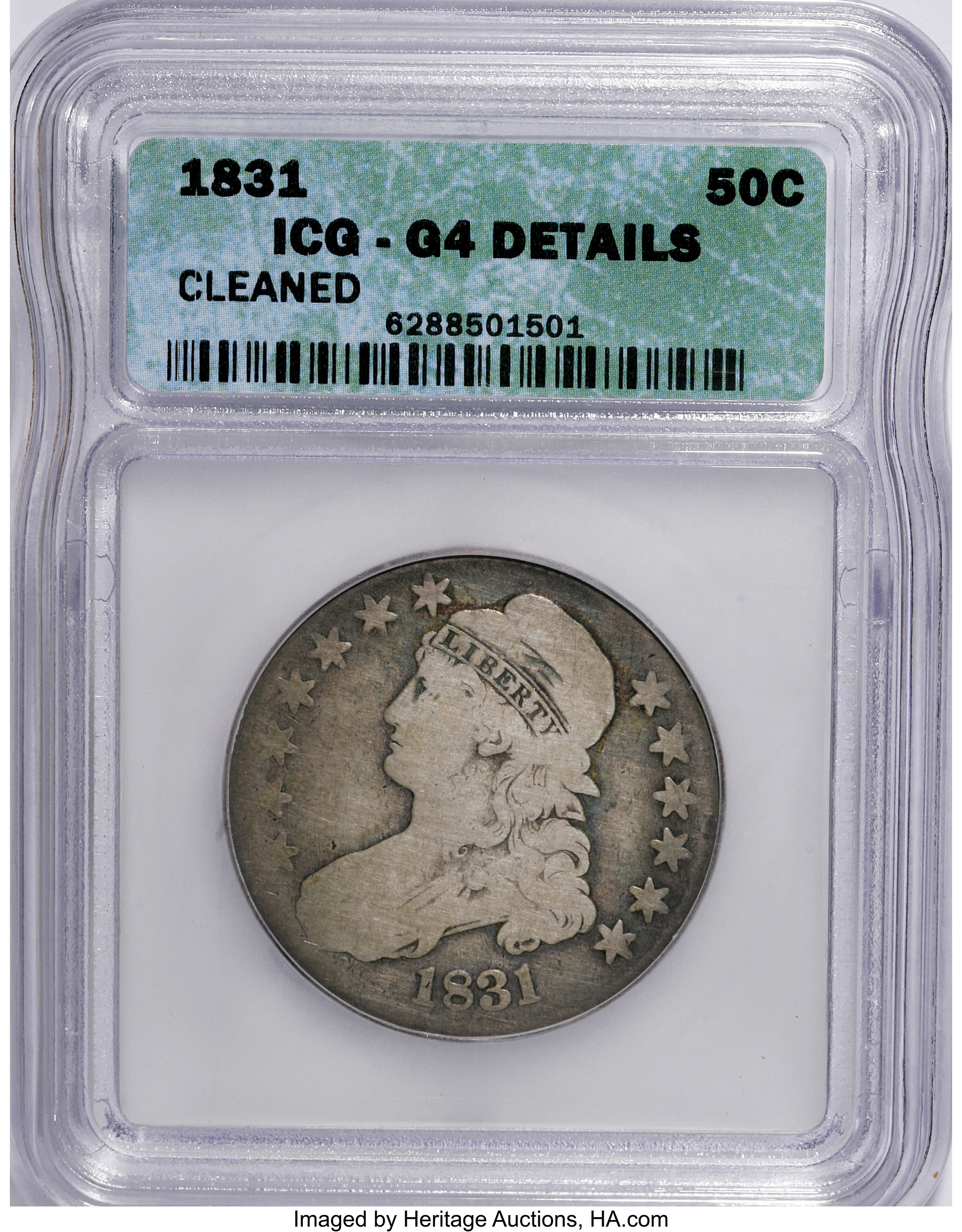 1831 50C --Cleaned--ICG. Good 4 Details. NGC Census: (0/1245). PCGS Population (0/1191). Mintage: 5,873,660. Numismedia Wsl....