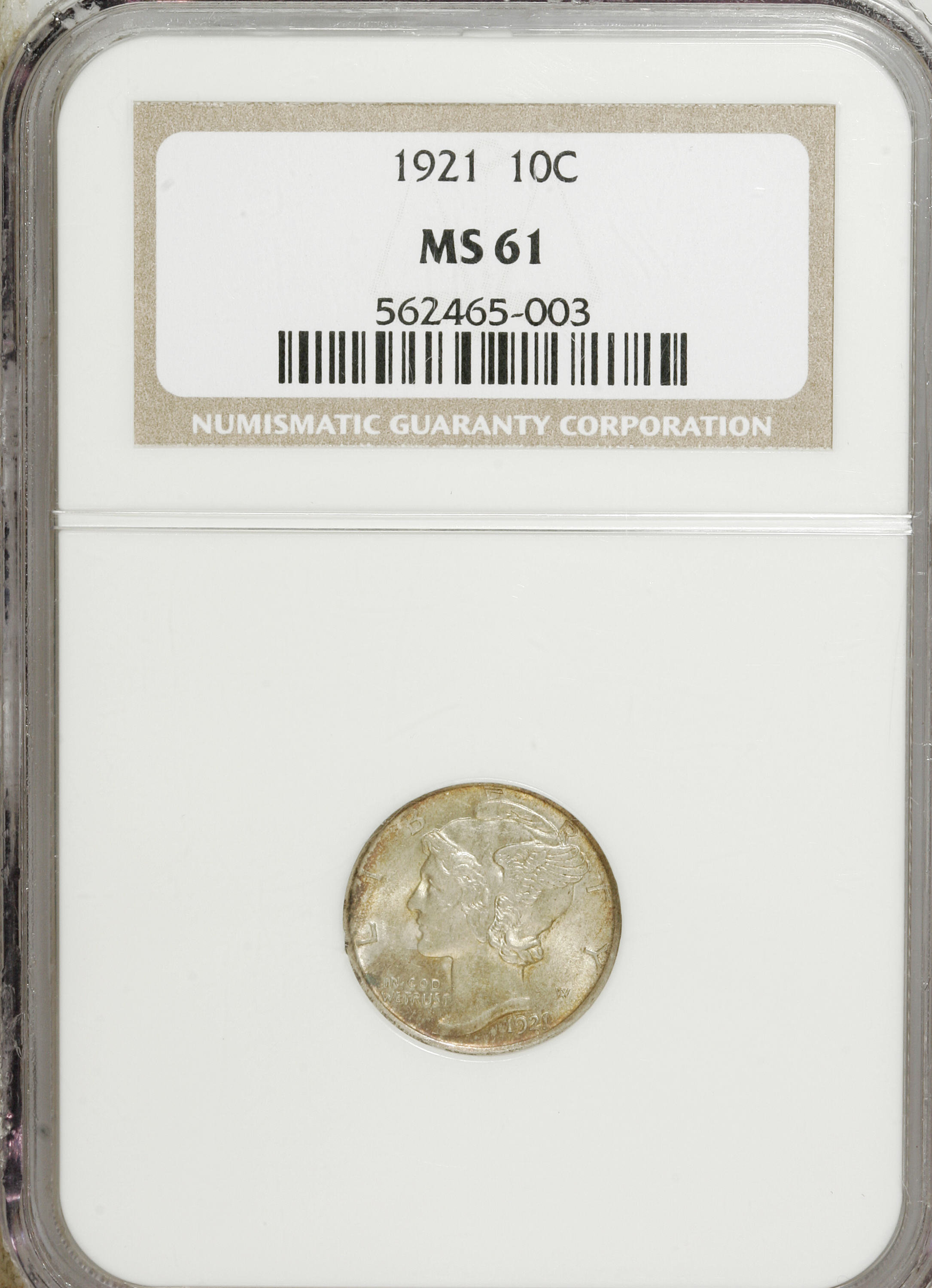 1921 10C MS61 NGC. NGC Census: (3/8). PCGS Population (0/7). Mintage: 1,230,000. Numismedia Wsl. Price for NGC/PCGS coin in...