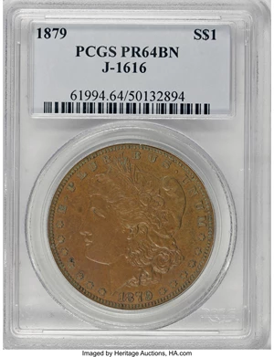 image for: 1879 $1 Morgan Dollar, Judd-1616, Pollock-1812, High R.6, PR64 Brown PCGS....