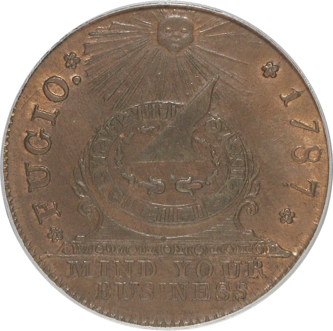 image for: 1787 1C Fugio Cent, New Haven Restrike, Copper MS64 Red and Brown PCGS. PCGS Population (13/17). NGC Census: (0/0).   (#917...