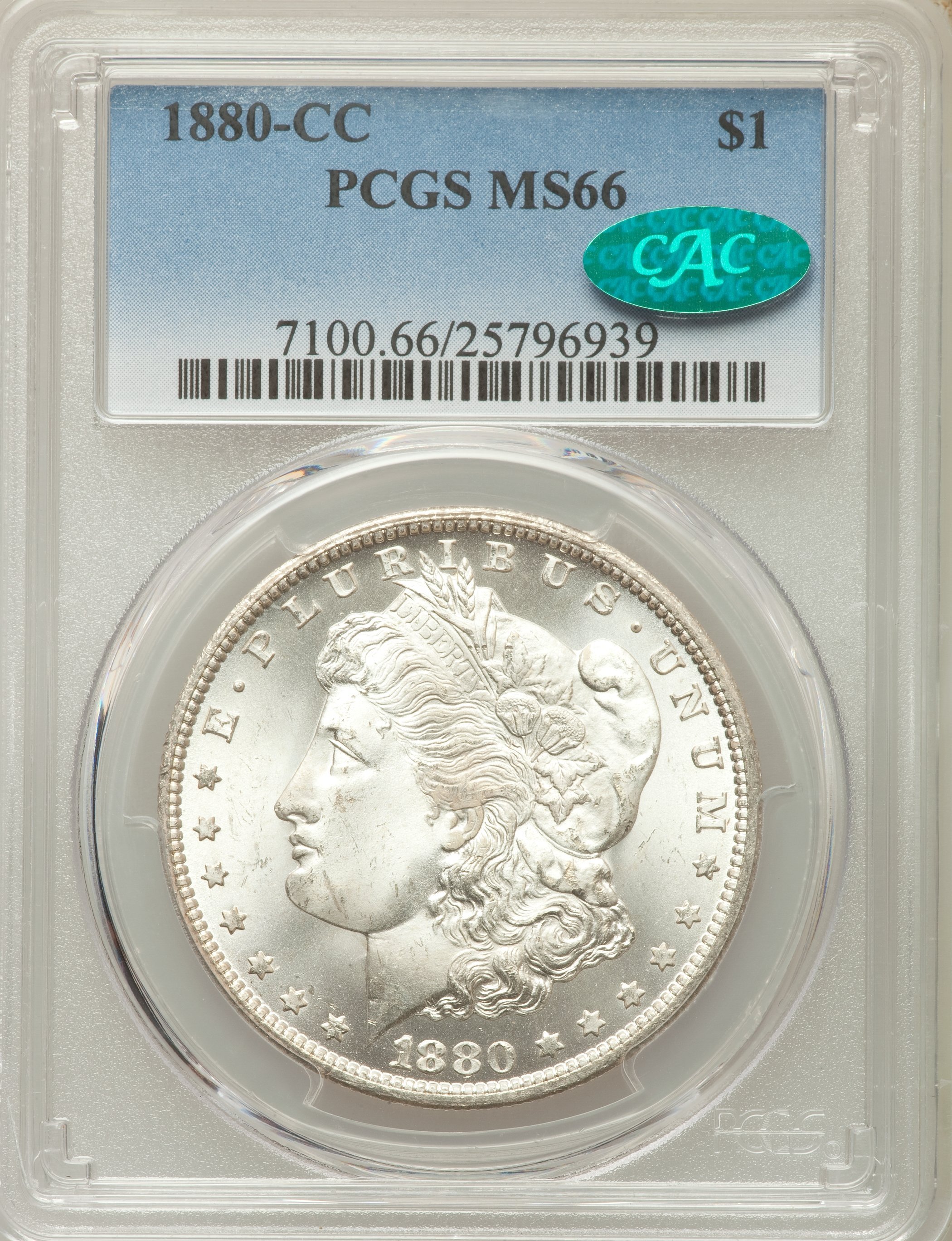 image for: 1880-CC $1 Reverse of 1879, 8/7 Dash, VAM-3A, MS66 PCGS. CAC....