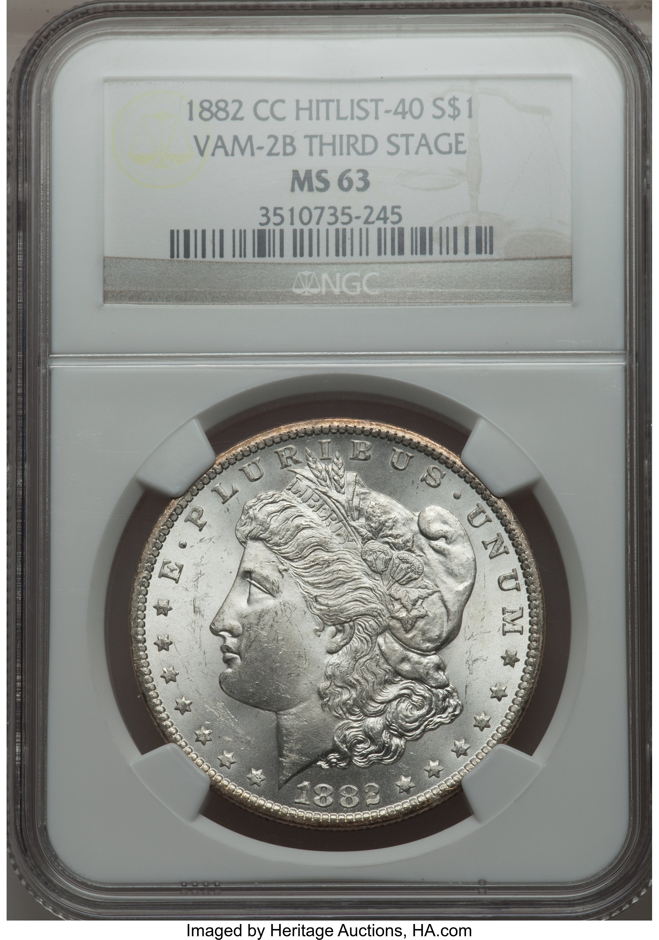 image for: 1882-CC $1 VAM-2B, Stage 3, MS63 NGC.  Hitlist-40. NGC Census: (0/0). PCGS Population (12/36).  ...