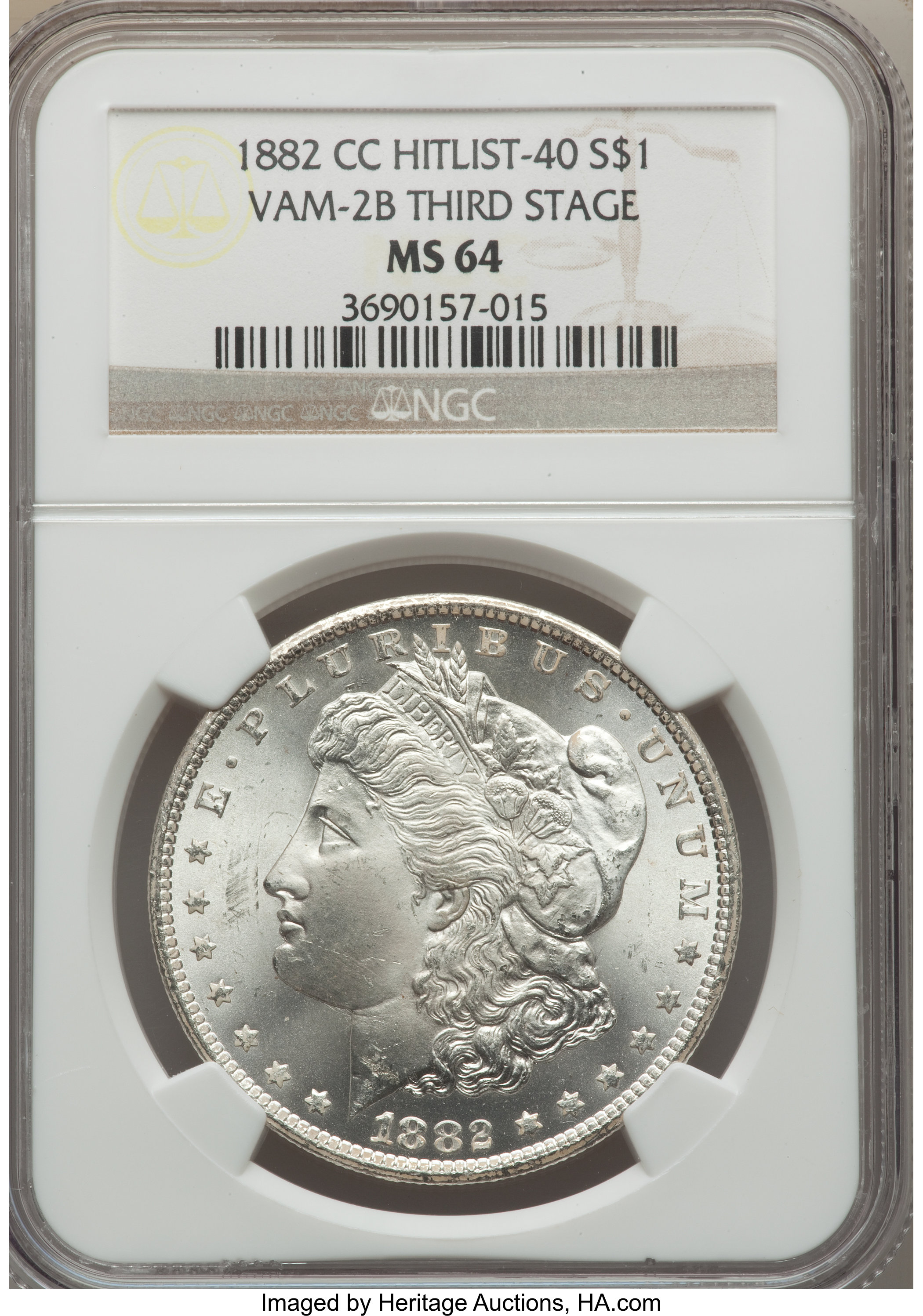 image for: 1882-CC $1 Third Stage, VAM-2B, MS64 NGC. Hitlist-40. NGC Census: (0/0). PCGS Population (23/16)....