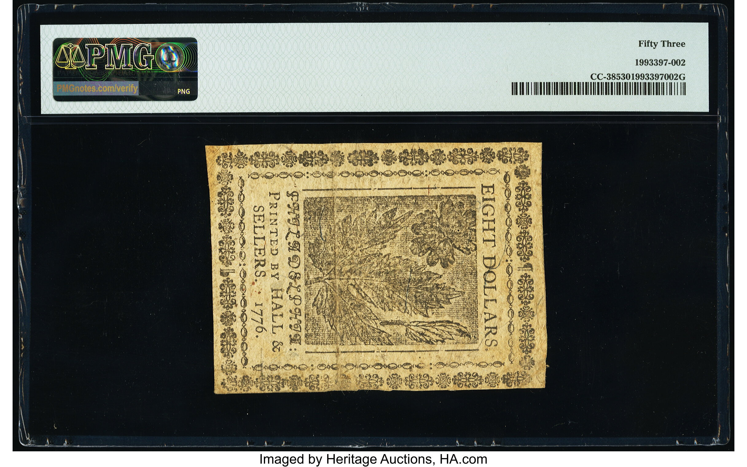 image for: Continental Currency May 9, 1776 $8 PMG About Uncirculated 53....