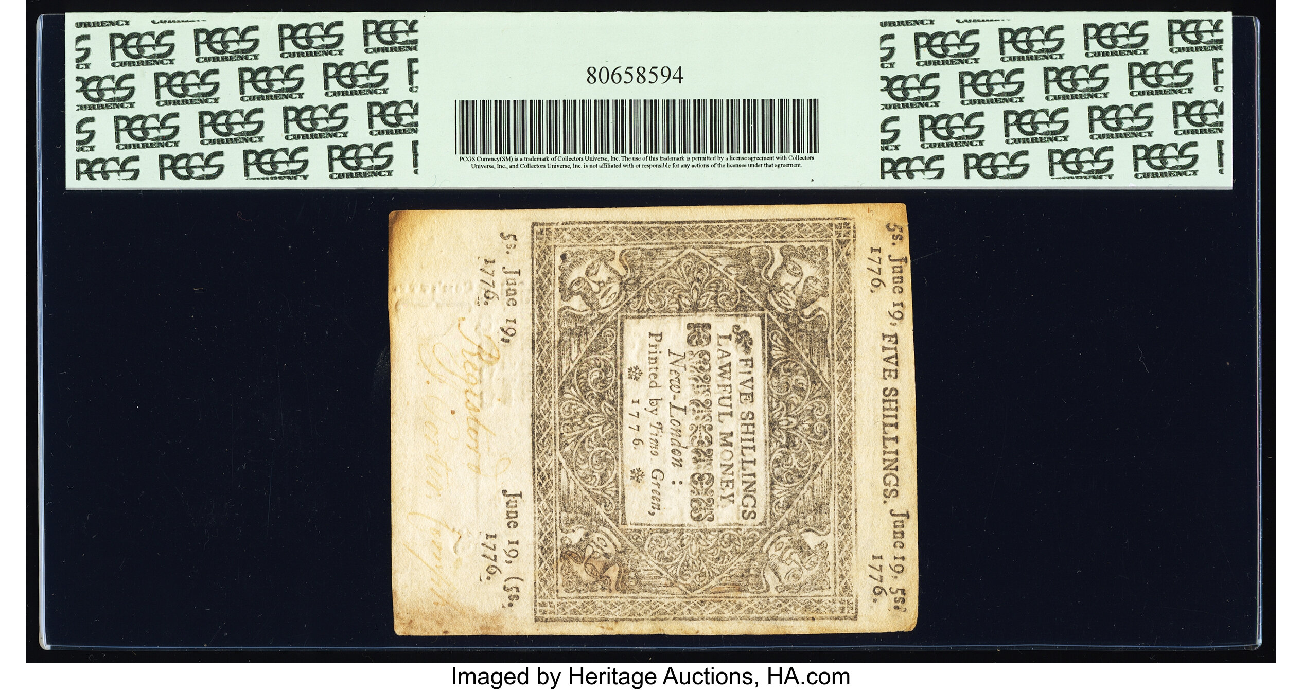 image for: Connecticut June 19, 1776 5s PCGS Apparent Choice About New 58....