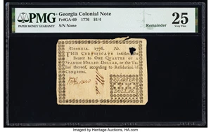 image for: Georgia 1776 $1/4 Remainder PMG Very Fine 25....