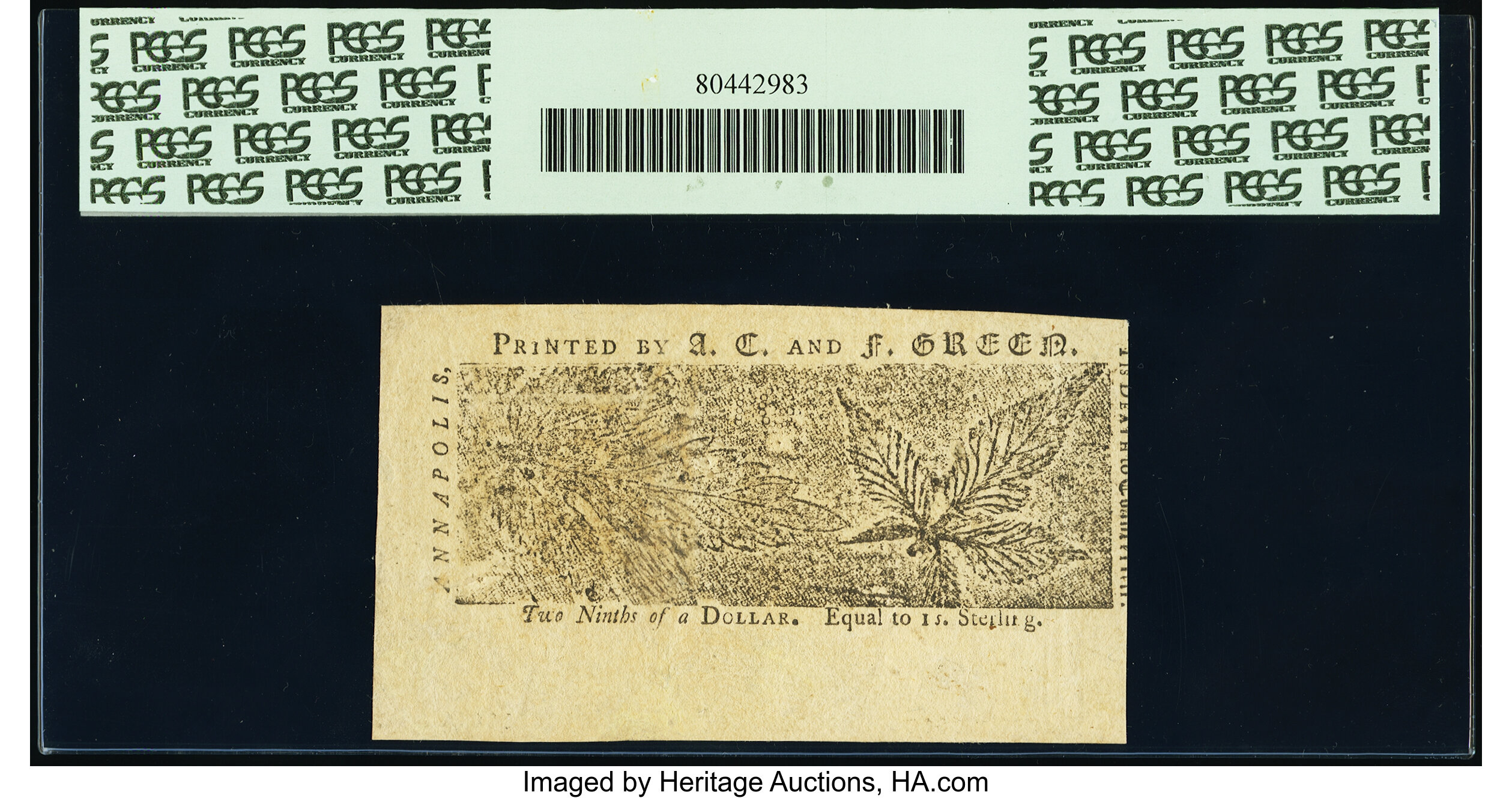 image for: Maryland April 10, 1774 $2/9 PCGS Apparent About New 53....