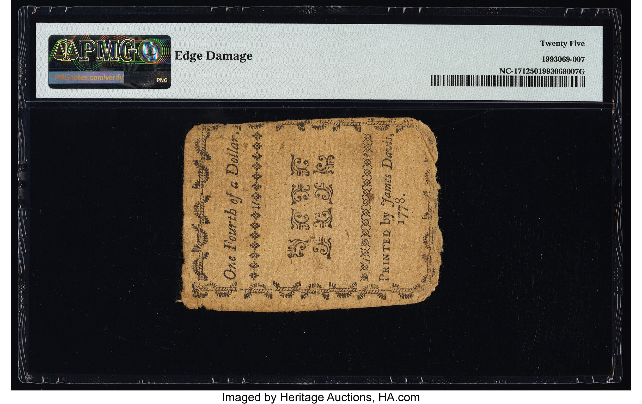 image for: North Carolina August 8, 1778 $1/4 Independence PMG Very Fine 25....