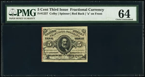 image for: Fr. 1237 5¢ Third Issue PMG Choice Uncirculated 64....