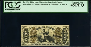 image for: Fr. 1363 50¢ Third Issue Justice PCGS Extremely Fine 45PPQ....