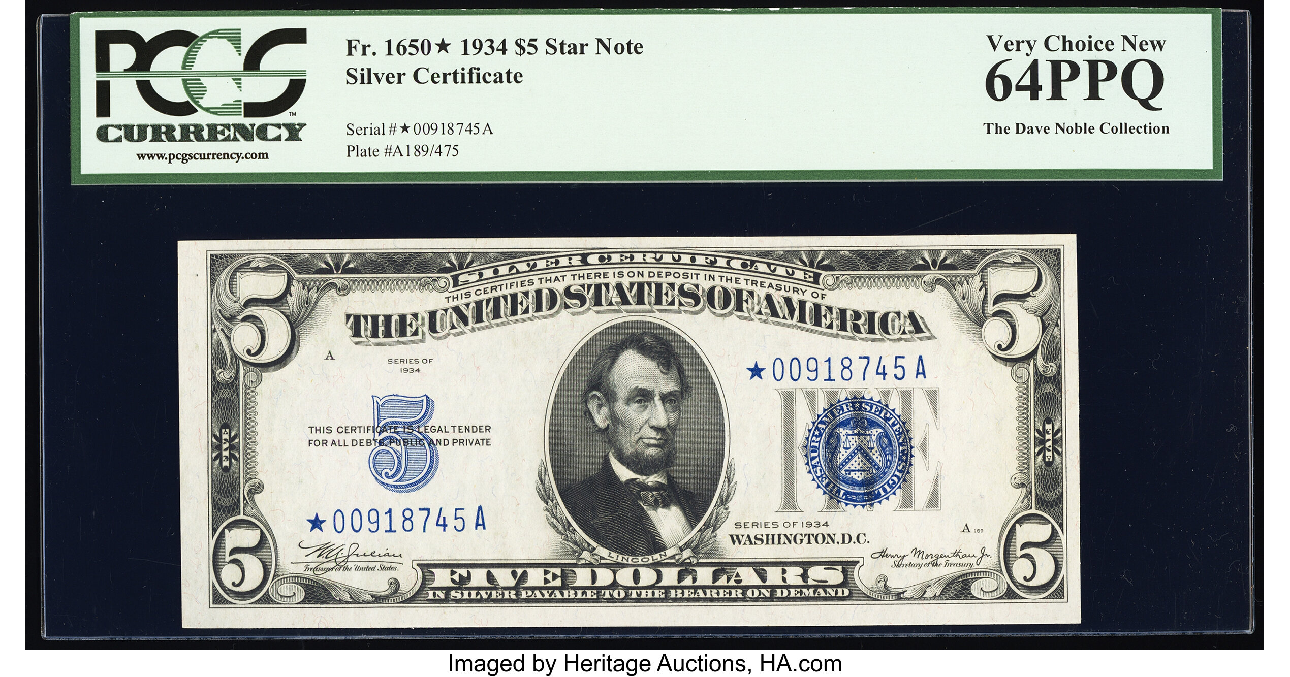 image for: Fr. 1650* $5 1934 Silver Certificate Star. PCGS Very Choice New 64PPQ....